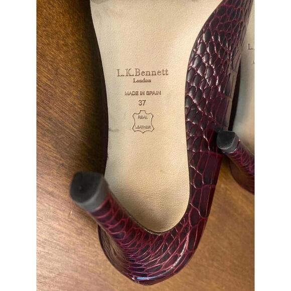 L.K. Bennett Burgundy Croc Embossed Leather High Heels (Sz 37) - Picture 7 of 13